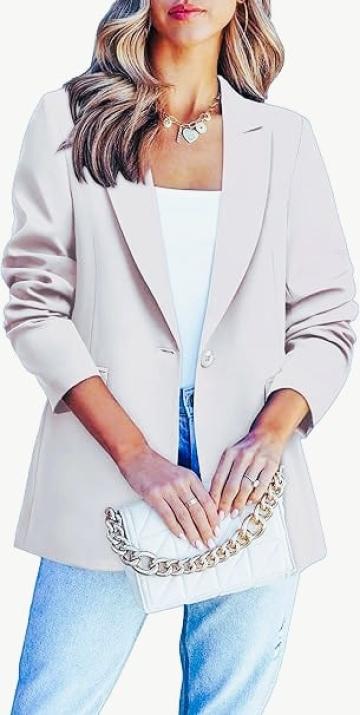 Sacou scurt, elegant cu manec lunga si buzunare Alb S de la Molifag Srl