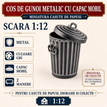 Miniatura 1:12 Cos de gunoi metalic cu capac mobil