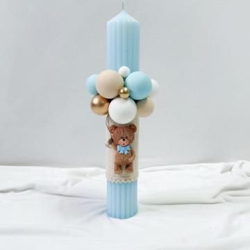 Lumanare botez personalizata parafina Ursulet blue de la Milan Handmade Srl