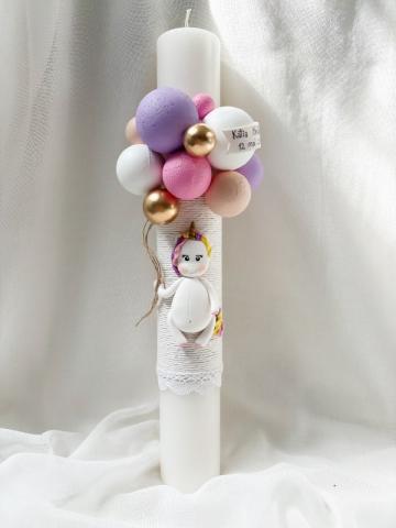 Lumanare botez Unicorn personalizata