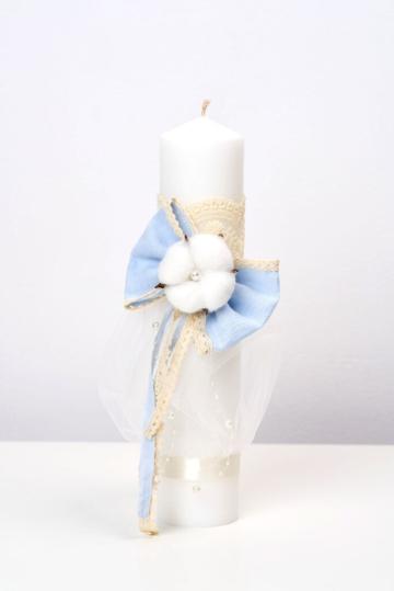 Lumanare botez A40 - Funda Muselina Couture - bleu
