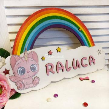 Decoratiune curcubeu Pisicuta unicorn, nume personalizat de la Simonne